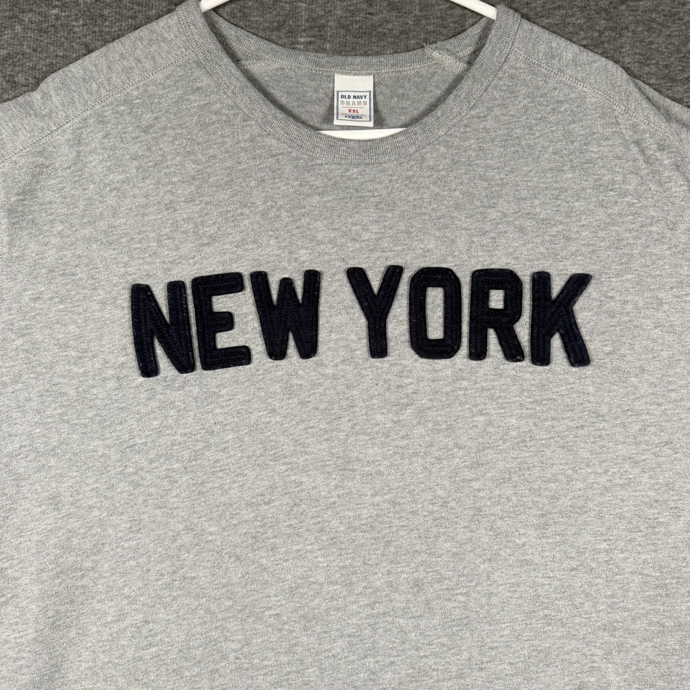 Vintage Y2K Old Navy New York Shirt Mens XXL Gray Long Sleeve Applique Spellout